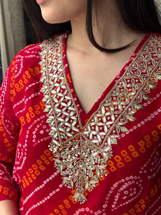 ❤️ Red Bandhani Gota Patti Suit Set