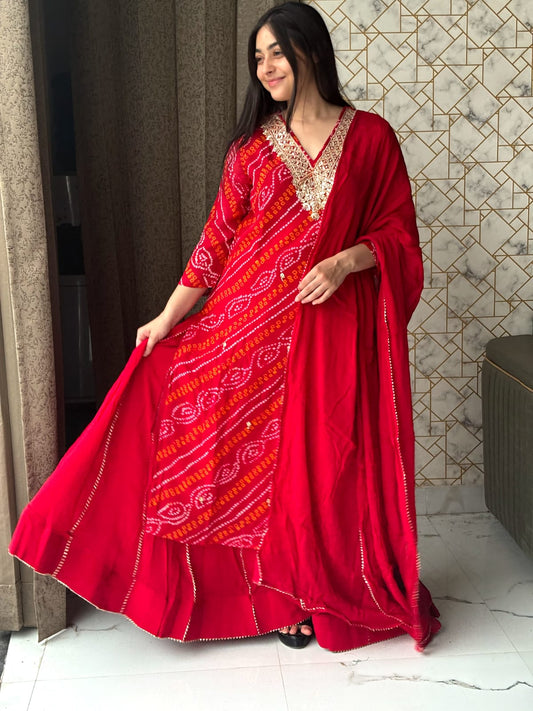 ❤️ Red Bandhani Gota Patti Suit Set