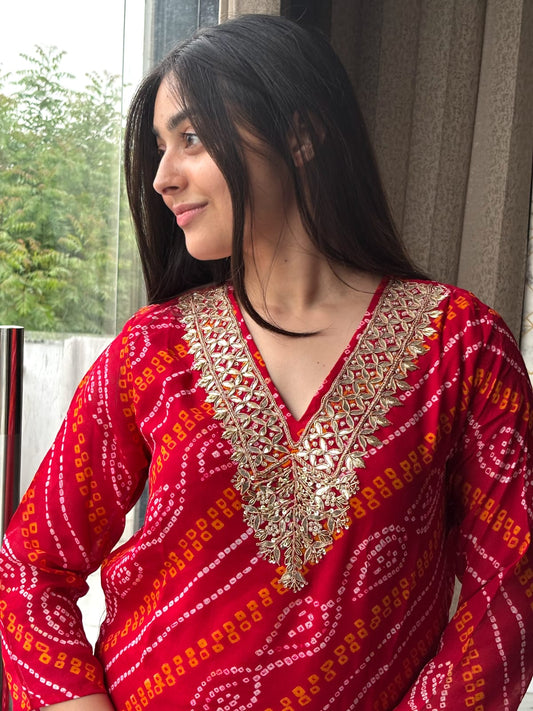 ❤️ Red Bandhani Gota Patti Suit Set