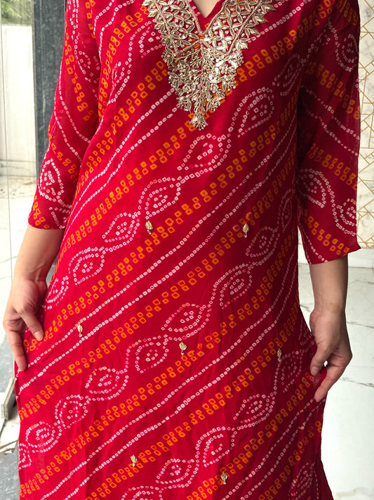 ❤️ Red Bandhani Gota Patti Suit Set