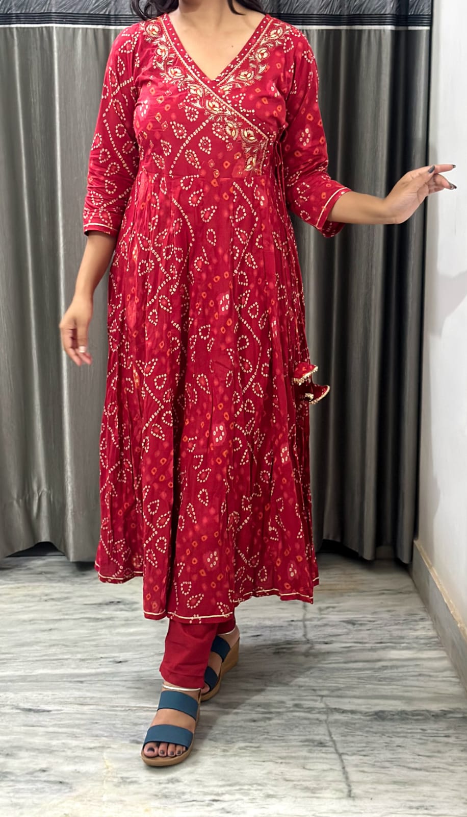 Maroon Bandhej Anarkali Suit with Dupatta