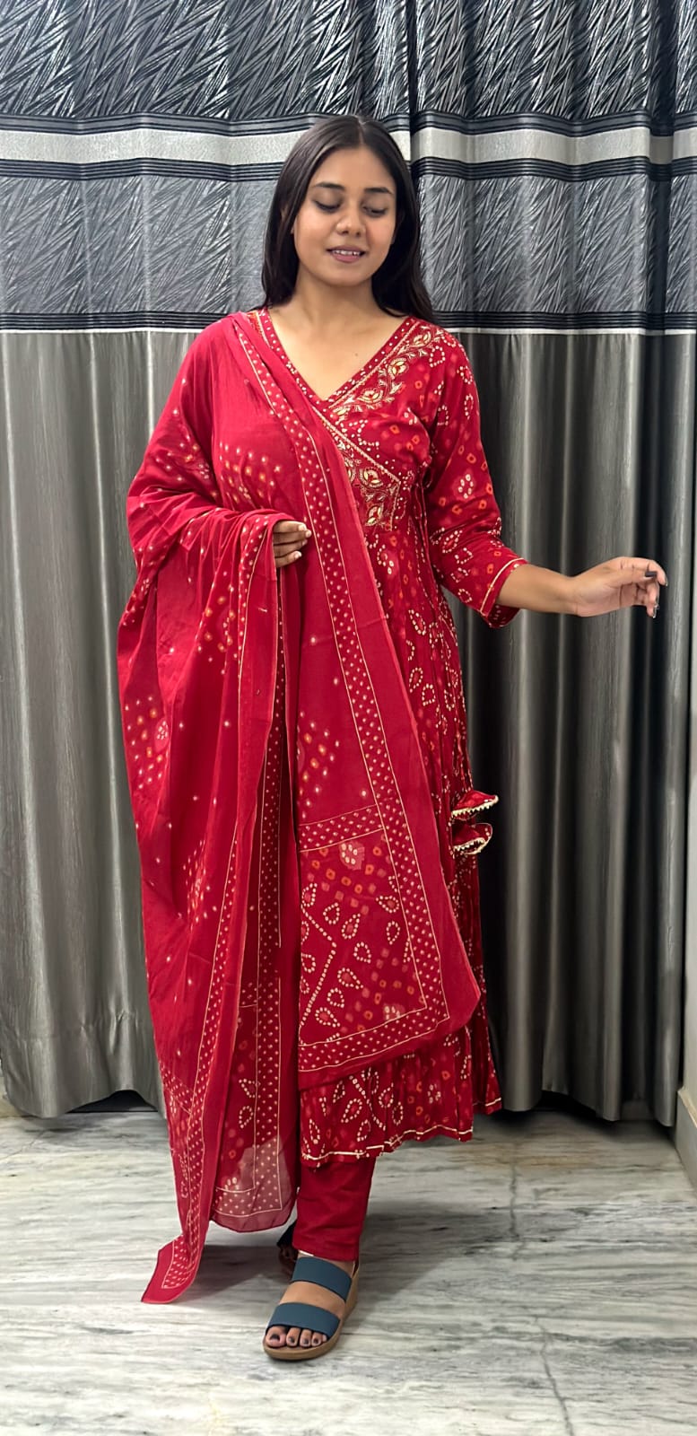 Maroon Bandhej Anarkali Suit with Dupatta