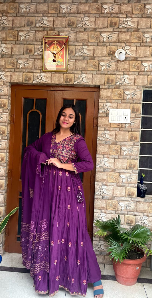 Purple Embroidered Anarkali Kurta Set with Dupatta