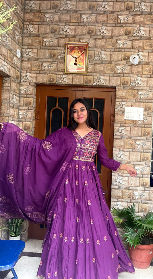 Purple Embroidered Anarkali Kurta Set with Dupatta
