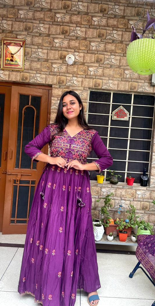 Purple Embroidered Anarkali Kurta Set with Dupatta