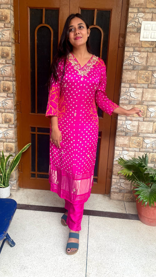 Hot Pink Mirror Work Suit Set