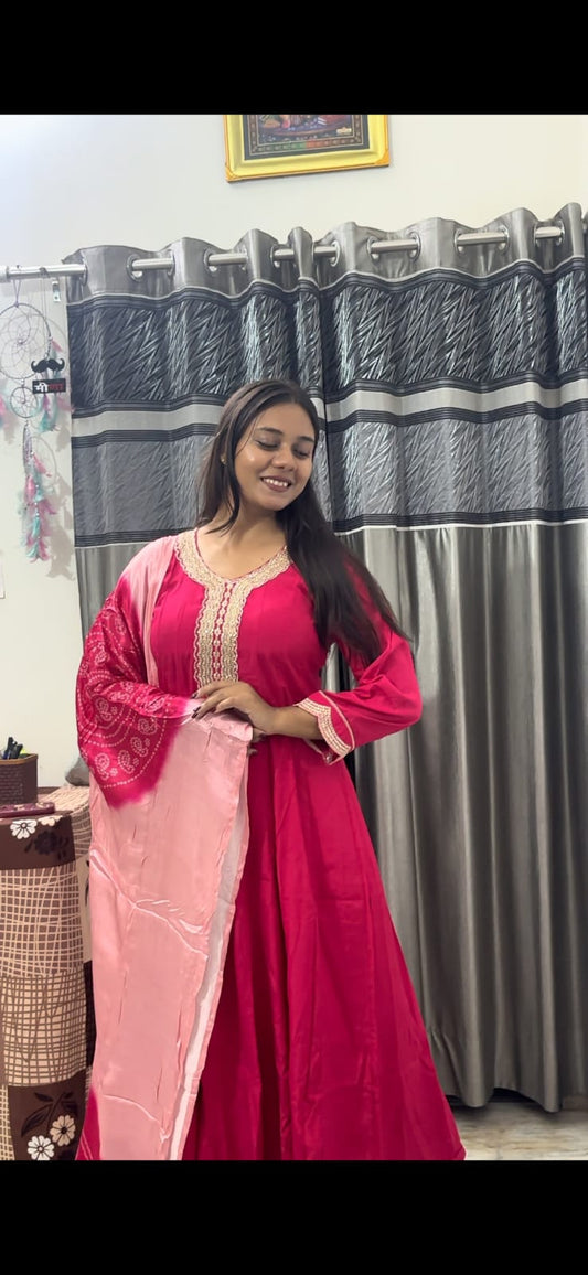 Pink Flared Anarkali with Dupatta