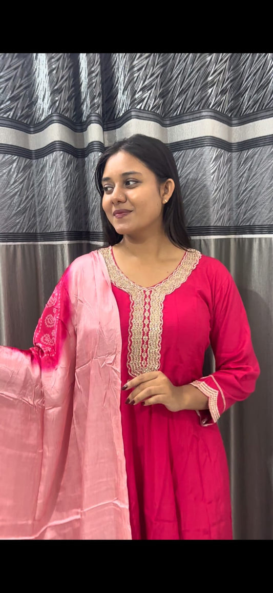 Pink Flared Anarkali with Dupatta