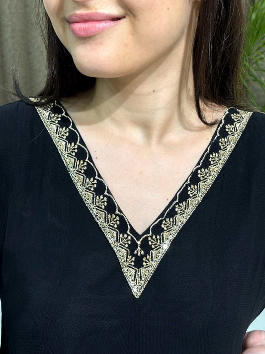 Elegant Black Embroidered Georgette Suit Set