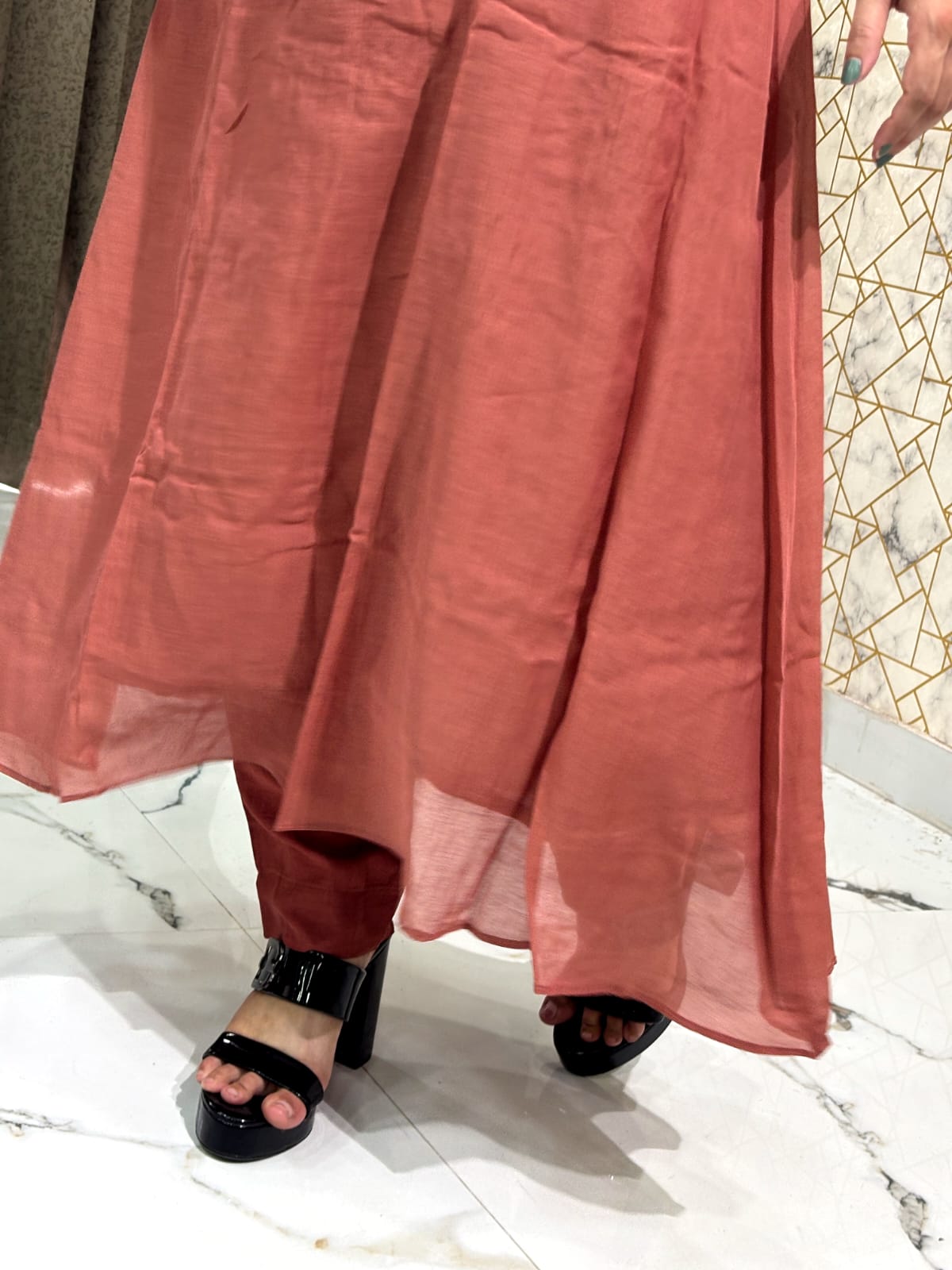 Rust Cotton Embroidered Kurta Set with Dupatta