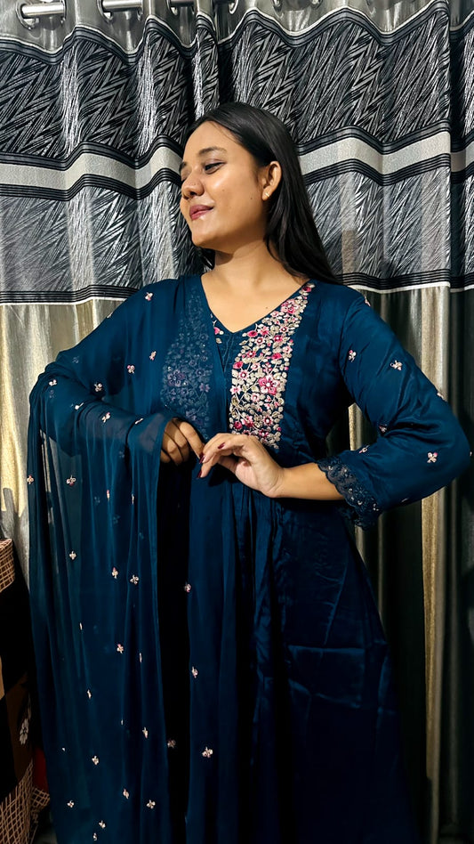 Midnight Blue Embroidered Anarkali Set