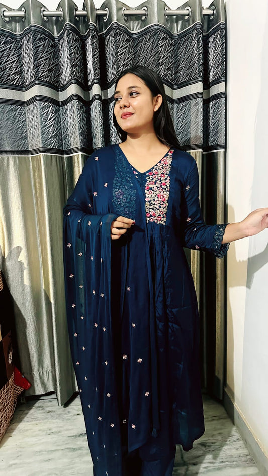 Midnight Blue Embroidered Anarkali Set