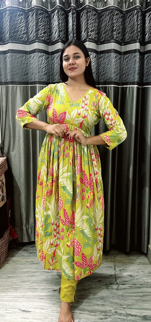 Yellow Floral Anarkali Suit with Dupatta