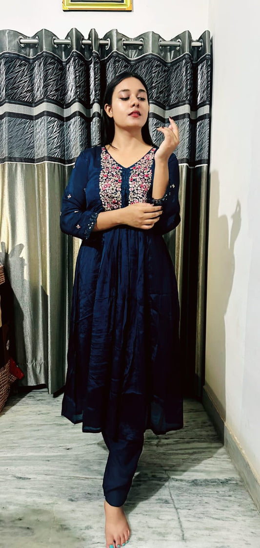 Midnight Blue Embroidered Anarkali Set