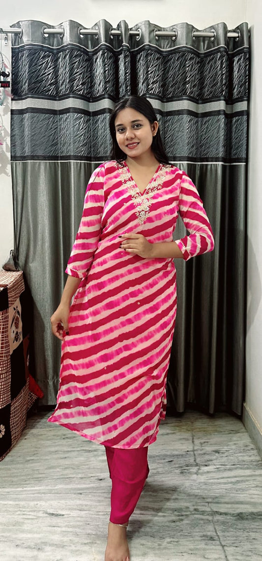 Pink Bandhani Kurta Set with Dupatta