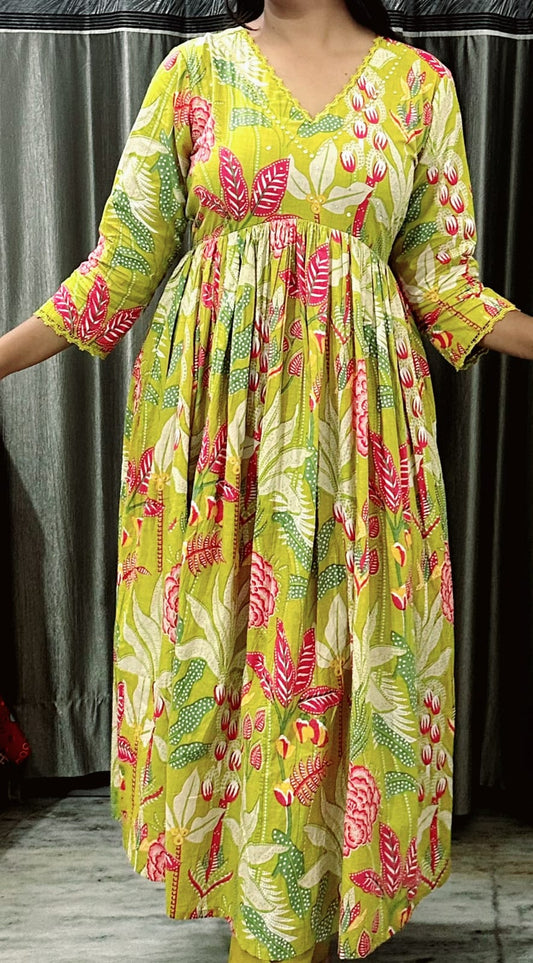 Yellow Floral Anarkali Suit with Dupatta