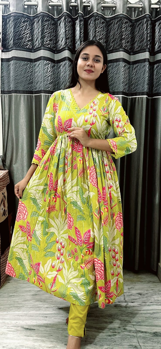 Yellow Floral Anarkali Suit with Dupatta
