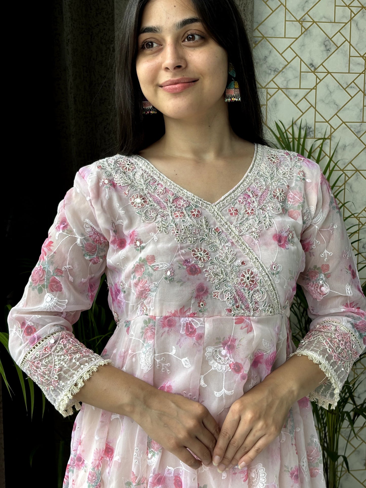 Soft Floral Embroidered Anarkali Set