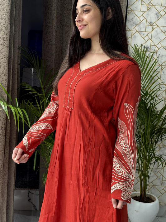 Rust Maroon Kurta Set with Gota Patti Dupatta