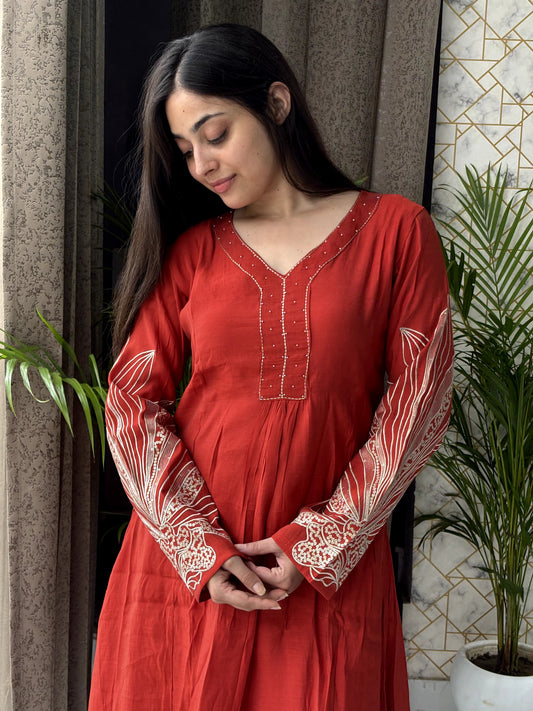 Rust Maroon Kurta Set with Gota Patti Dupatta