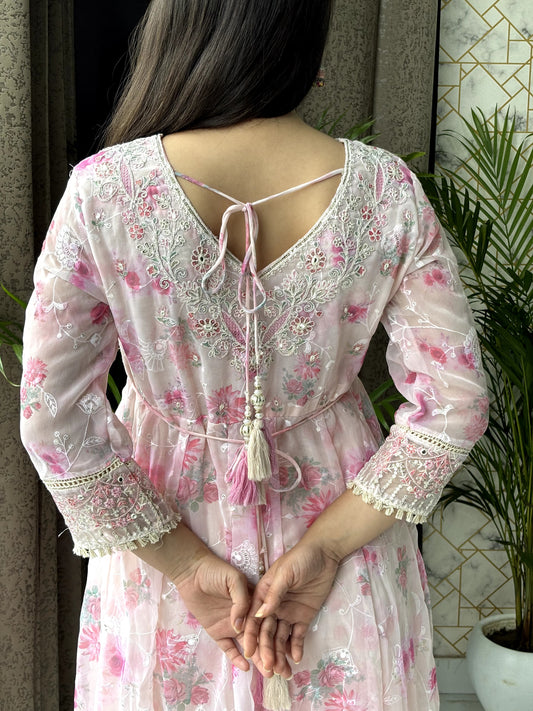 Soft Floral Embroidered Anarkali Set