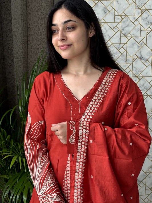 Rust Maroon Kurta Set with Gota Patti Dupatta