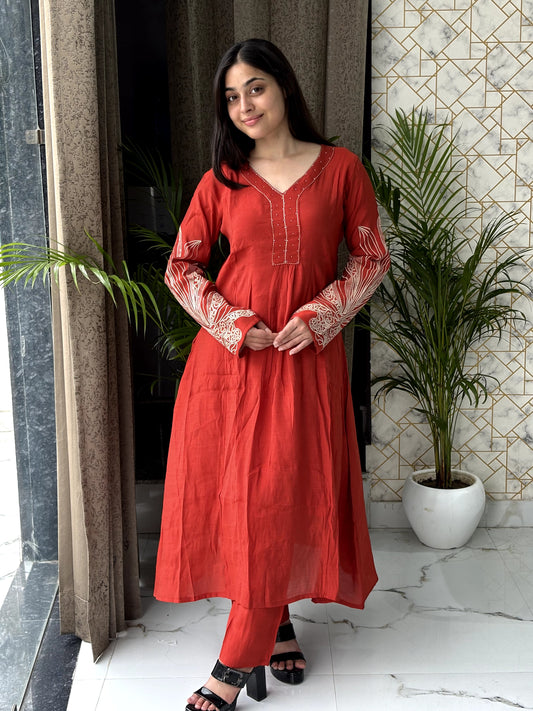 Rust Maroon Kurta Set with Gota Patti Dupatta