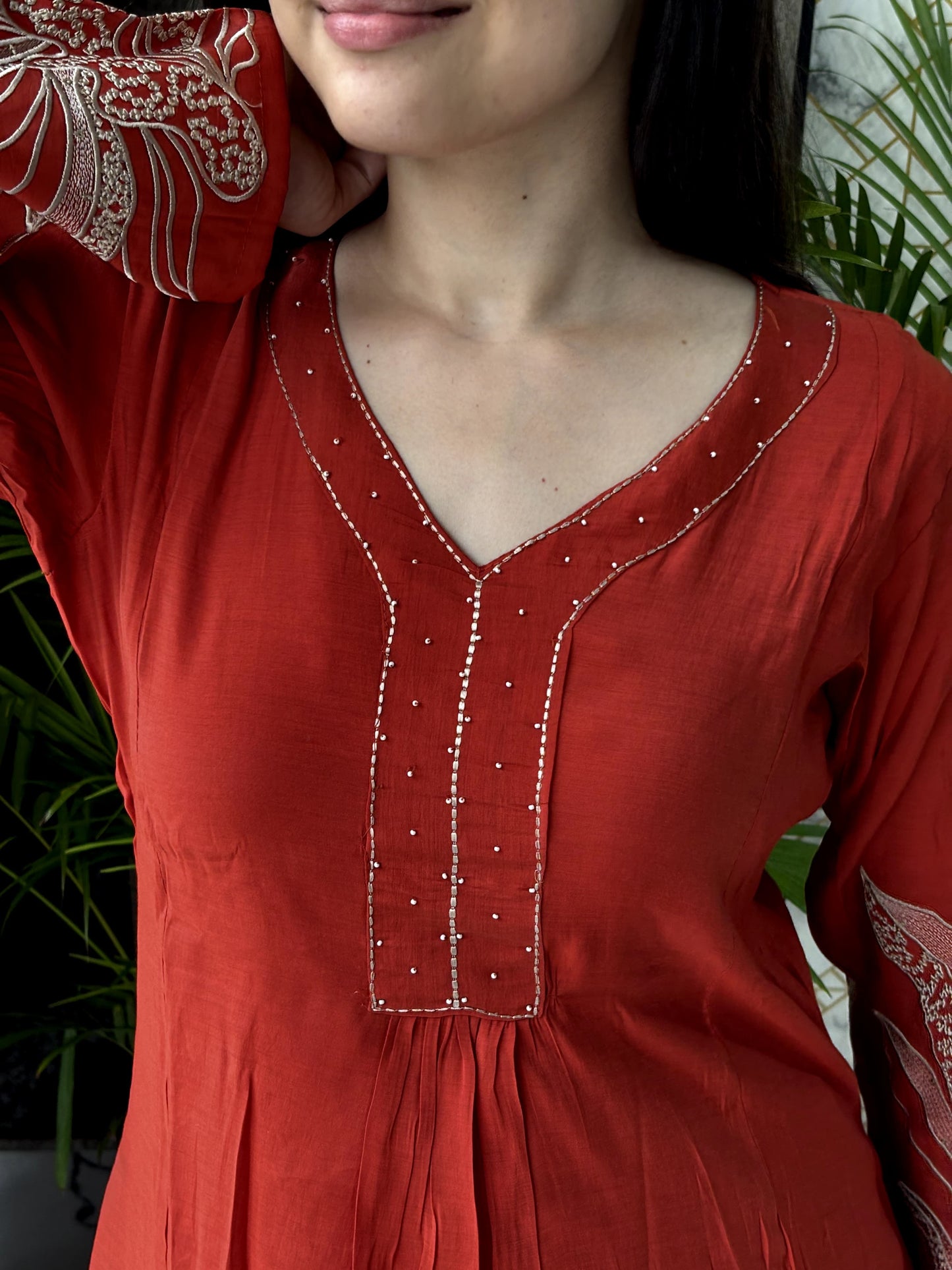 Rust Maroon Kurta Set with Gota Patti Dupatta