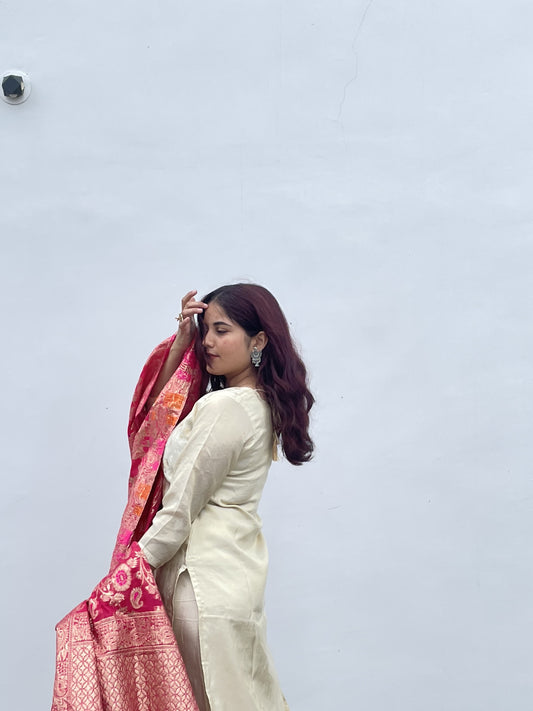 Ivory Elegance with Banarasi Dupatta