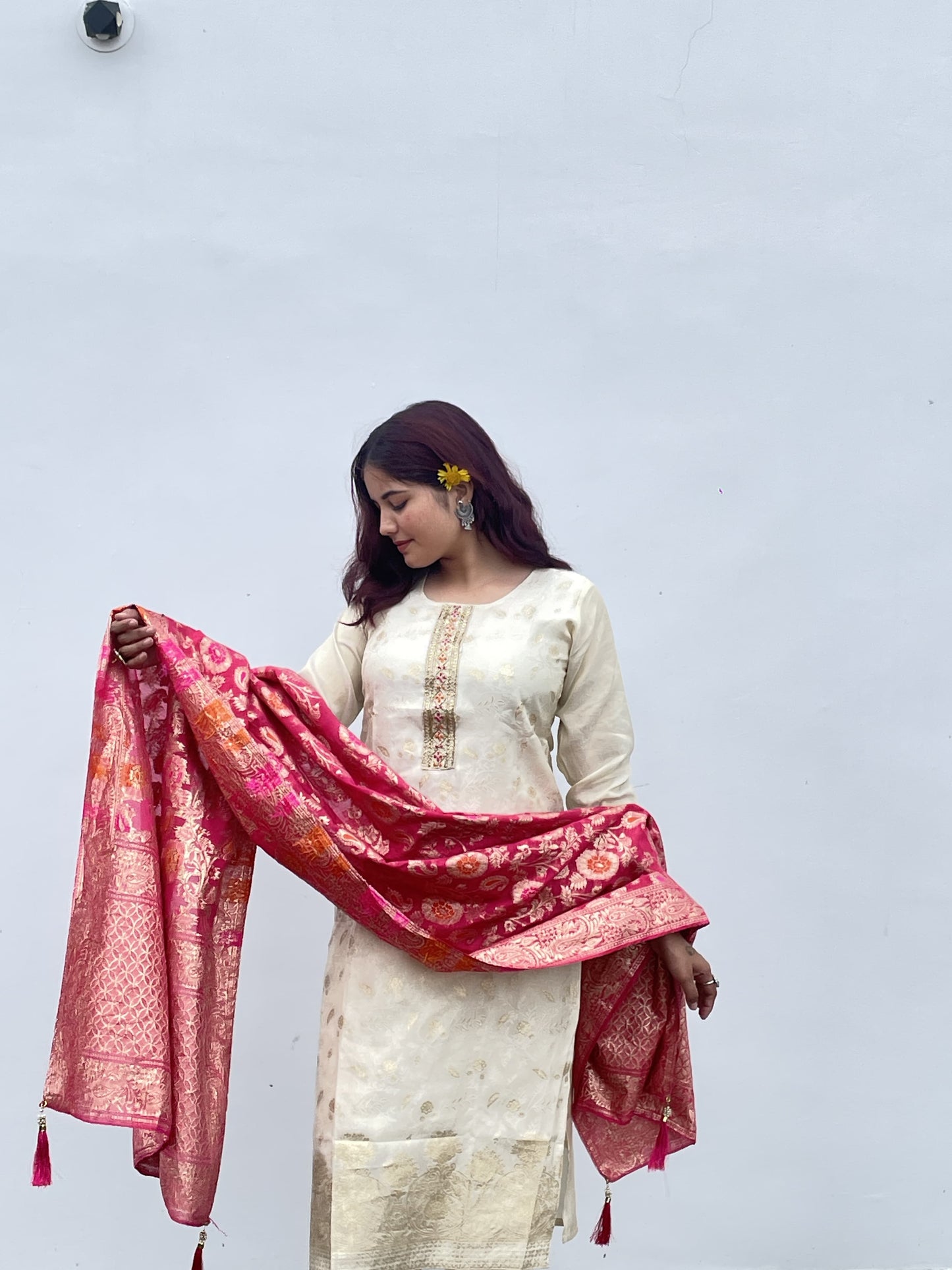 Ivory Elegance with Banarasi Dupatta