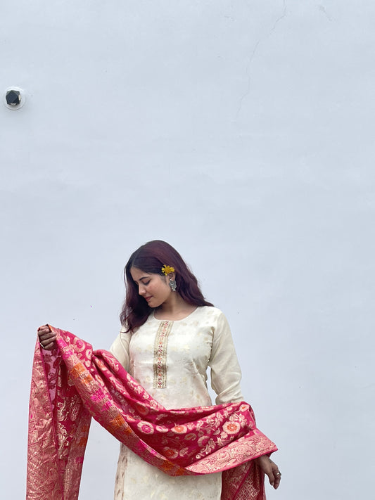 Ivory Elegance with Banarasi Dupatta