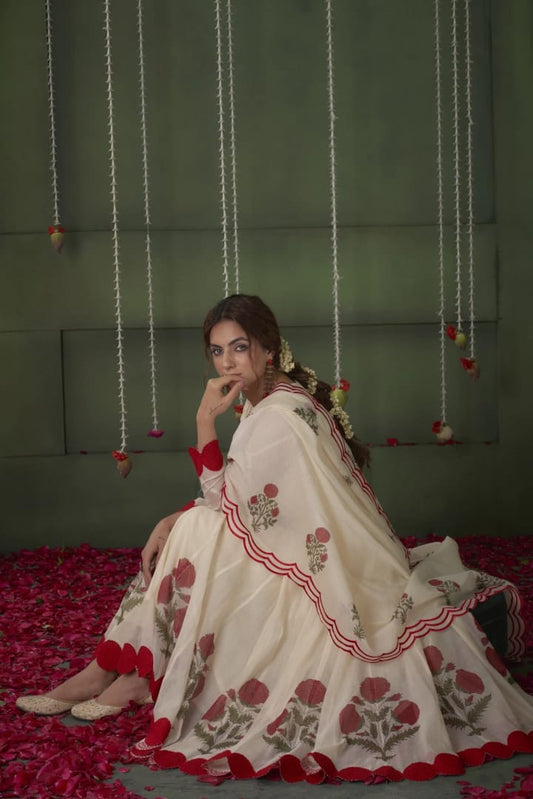 Ivory Floral Anarkali Set