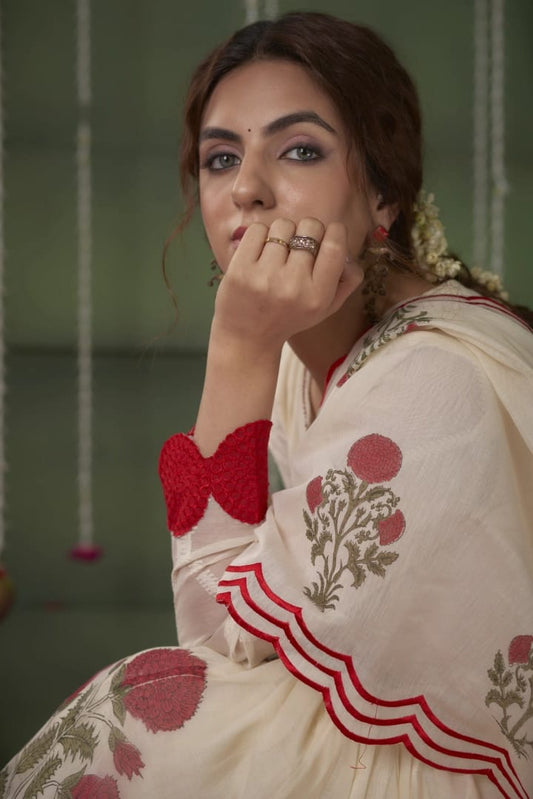 Ivory Floral Anarkali Set