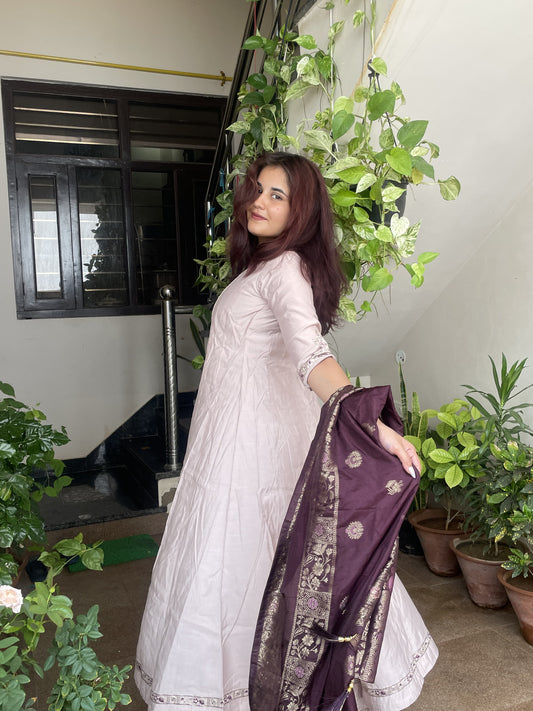 Lavender Anarkali with Contrast Dupatta
