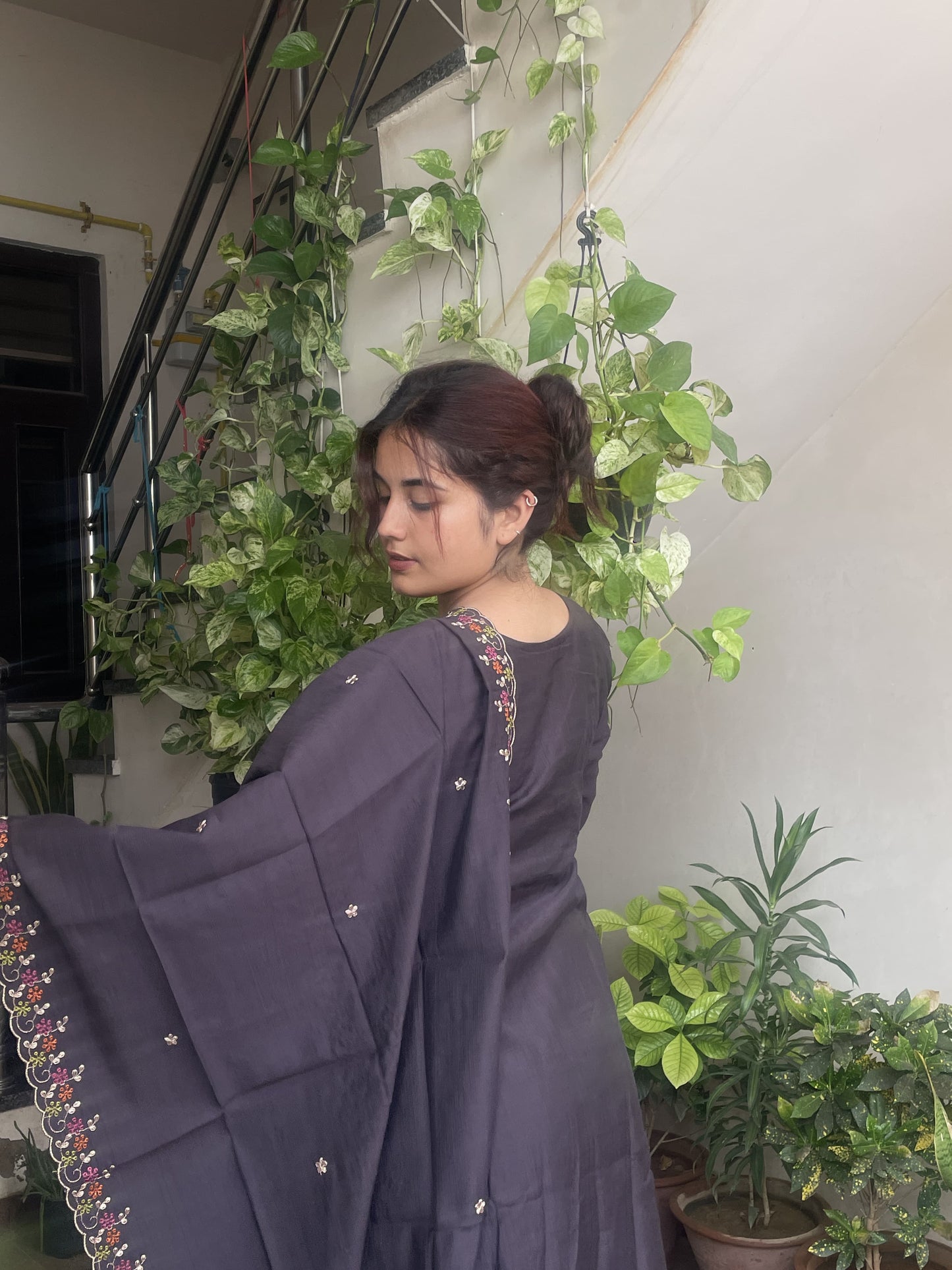 Dark Wine Embroidered Kurta Set