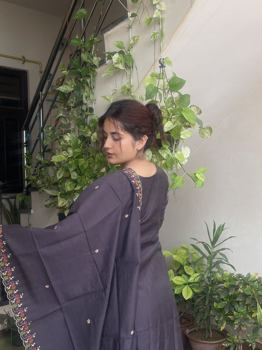 Dark Wine Embroidered Kurta Set