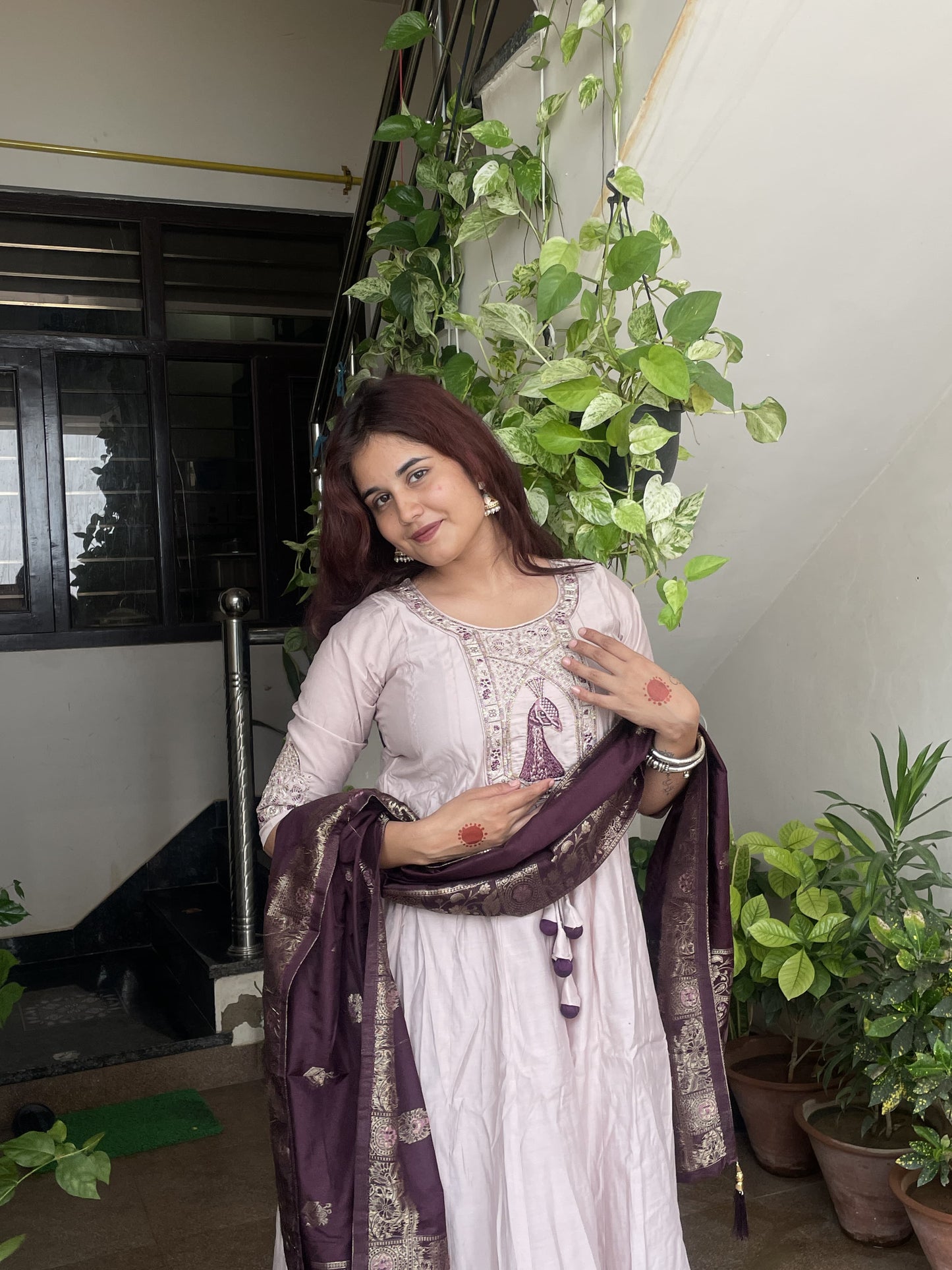 Lavender Anarkali with Contrast Dupatta