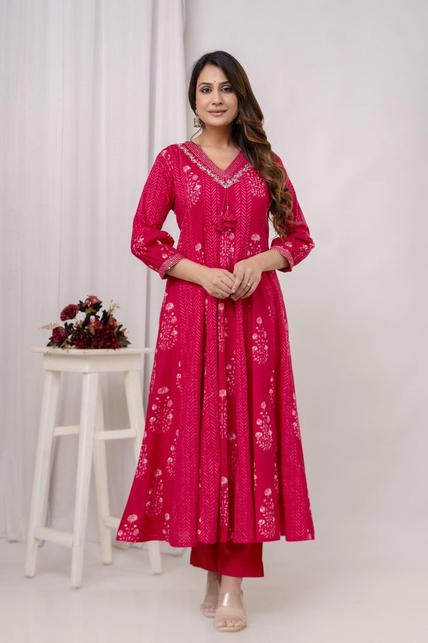 Rani Pink Anarkali Kurta Set with Dupatta