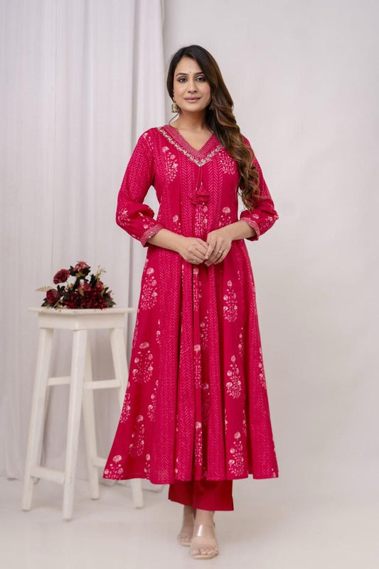 Rani Pink Anarkali Kurta Set with Dupatta
