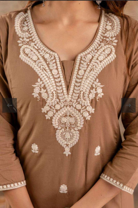 Coffee Brown Embroidered Kurta Set