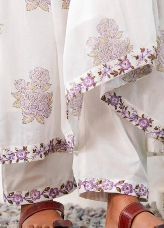 White Lavender Angrakha Anarkali Kurta Set with Dupatta